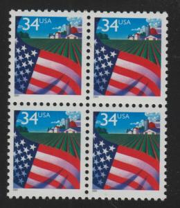 2001 FLAG 34c Sc 3469 block of 4 MNH, low printing!