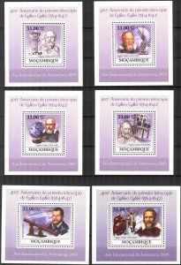 {395} Mozambique 2009 Space Astronomy G. Galilei 6 S/S Deluxe MNH**