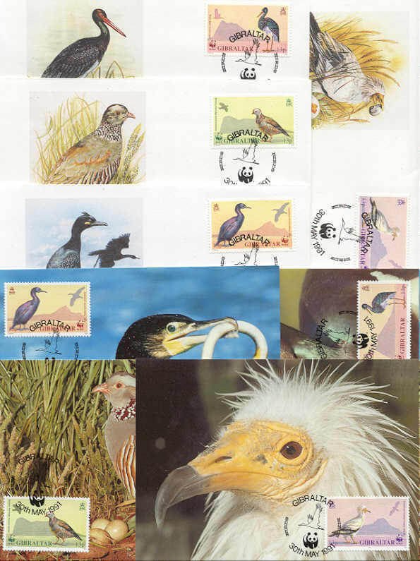 Gibraltar 8 FDC/cards WWF/Birds 1991