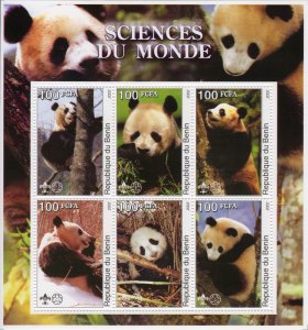 Benin 2002 PANDAS - SCOUT EMBLEM Sheetlet (6) Perforated MNH