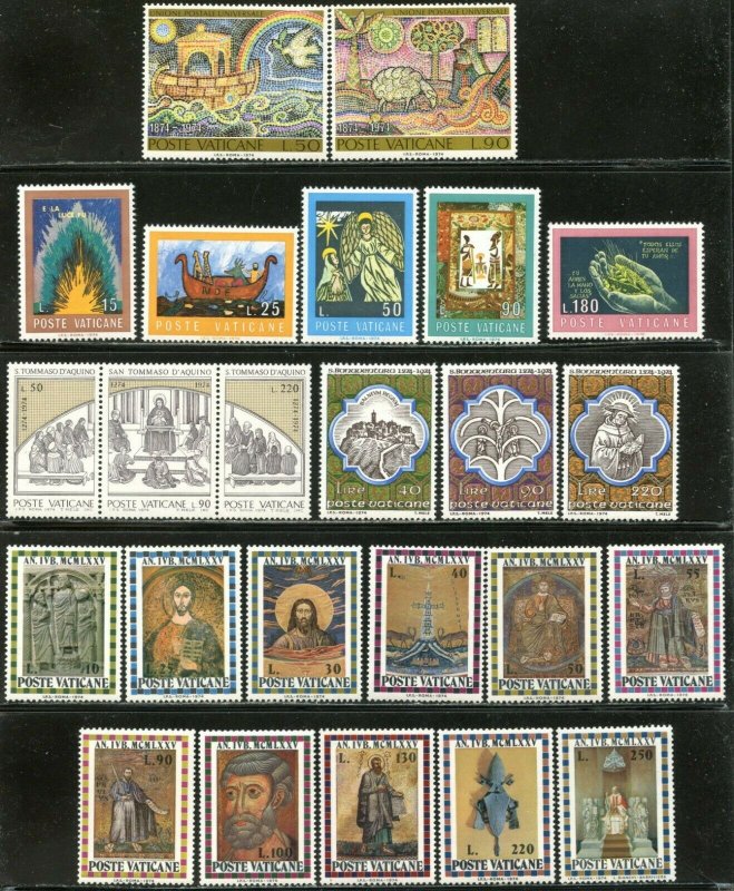 VATICAN Sc#548-571 Five Sets 1974 Postage Complete Mint OG NH