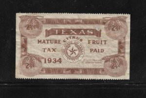 US State Revenues: Texas Citrus Fruit Stamp; 2½c 1934 Issue; #CF16; Used