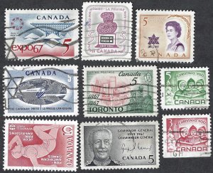 Canada #469-477 1967 Commemoratives. Nine stamps total. Used.