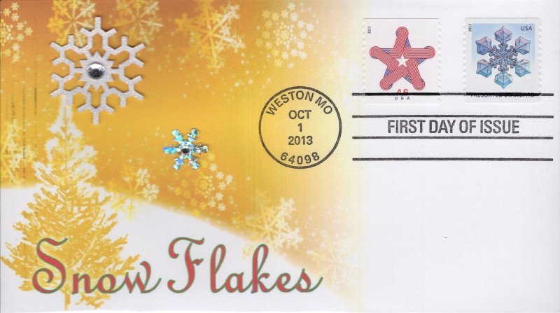 Set of 5 Therome Cachets Printed FDCs for the 2013 Snowflakes Christmas Stamps