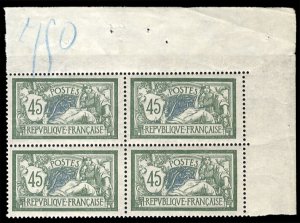 France, 1900-1950 #122 (YT 143) Cat€480+, 1906 45c green and blue, top righ...