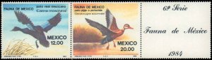 Mexico #1347b, Complete Set, Pair+Label, 1984, Birds, Never Hinged