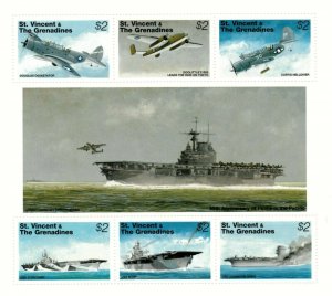 St. Vincent 1995 SC# 2159a V J Day, USS Ships, Planes - Sheet of 6 Stamps - MNH