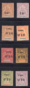 MOMEN: FRENCH COLONIES MARTINIQUE SC #54-61 1904 MINT OG LH LOT #66024