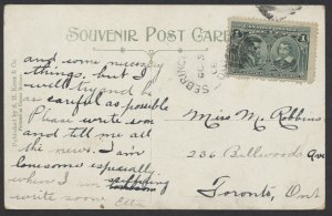 1908 #97 1c Quebec on Armouries Stratford Post Card Sebringville (Perth) Ont