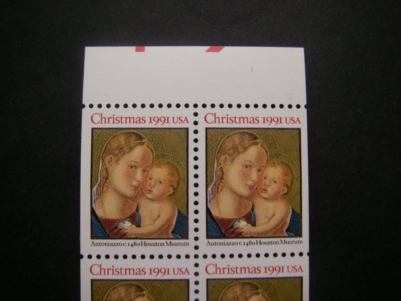 Scott 2578a, 29c Christmas, UNFOLDED, Pos 11 red bars on tab, MNH Booklet Pane