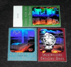 U.N. HOLOGRAM ISSUE, SINGLES, ALL 3 OFFICES,MNH NICE! LQQK!