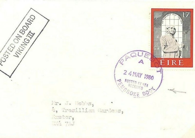 GB Cover WALES PAQUEBOT MARITIME *Pembroke Dock* EIRE Viking III 1980 GN284 