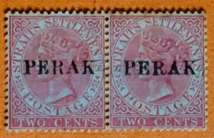 MALAYA PERAK Straits Settlements QV 2c Narrow & Wide E Mint PaIr SG#17&18 M3182