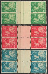 CUBA 1945 Retirement Fund Set in GUTTER Blocks of 4 Sc 396-398 NH