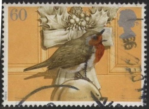 Great Britain 1638 (used) 60pf Christmas, robin & wreath (1995)