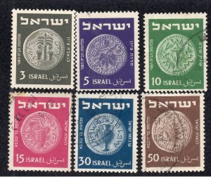 Israel 1950 Set of 6 Redrawn Coins, Scott 38-43 used, value = $1.50