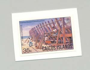 Caicos #16 Ship Building 1v Imperf Proof on Card