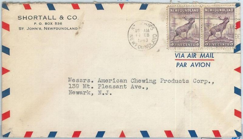 72390 -  NEWFOUNDLAND - POSTAL HISTORY:  AIRMAIL Cover to USA 1943