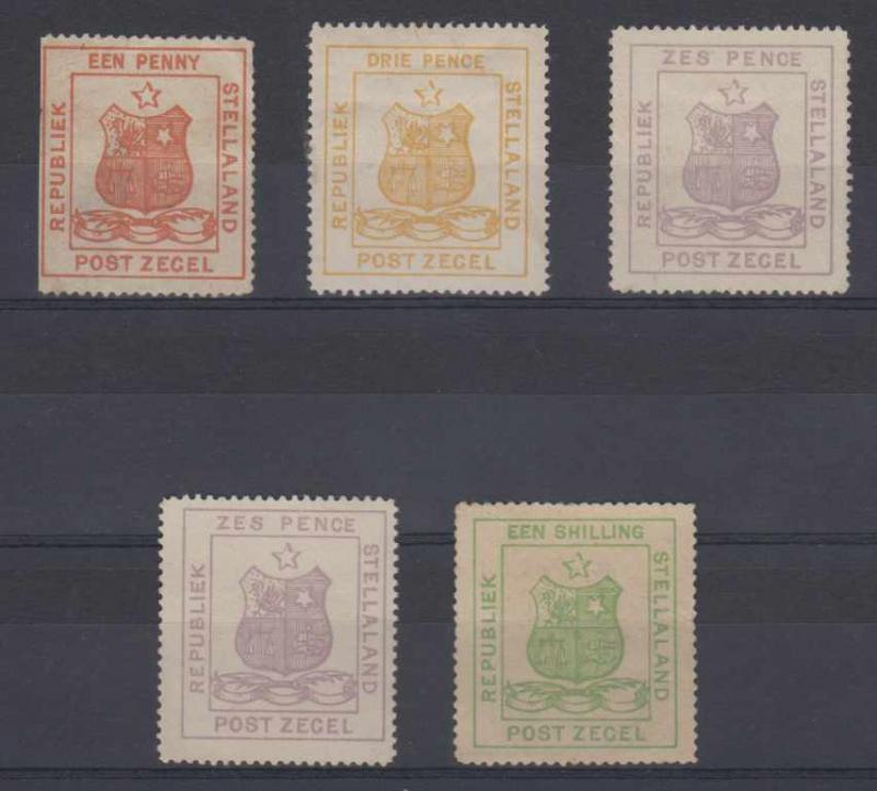 BC STELLALAND 1884 COAT OF ARMS Sc 1-3, 5 TOP VALUE FORGERIES MINT/UNSD (CV$420)