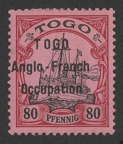 TOGO - BRITISH OCCUPATION : 1914 wide setting Yacht 80pf. cat €800. 550 printed.