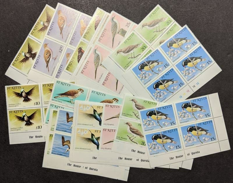 EDW1949SELL : ST KITTS 1981 Sc #55-66 Birds Top Val 2 sets of Blks of 4 Cat $140