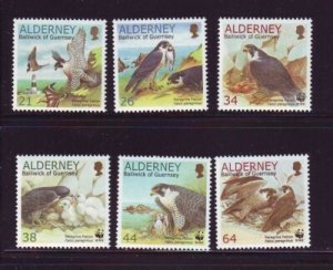 Alderney Sc 142-147 2000 Falcon WWF stamp set blocks of 4 mint NH
