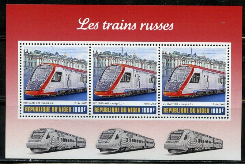 NIGER 2020  RUSSIAN TRAINS SET OF THREE SHEETS MINT NH