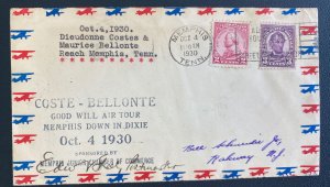 1930 Memphis TN USA Airmail cover Welcomes  Coste & Bellonte