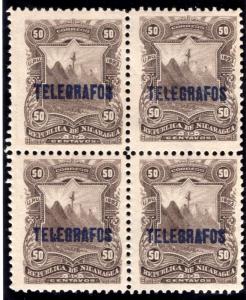 RH#32, H32, Type 6 - 50c sepia - MNHOG - block - Nicaragua Telegraph Revenue