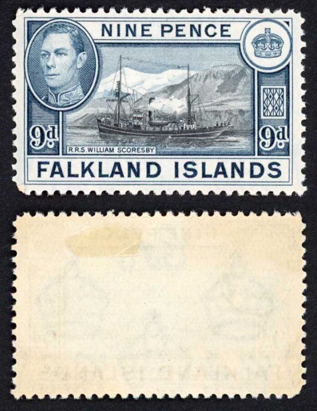 Falkland Is SG159 KGVI 9d Black and Grey-blue M/M (toned gum) Cat 28 pounds