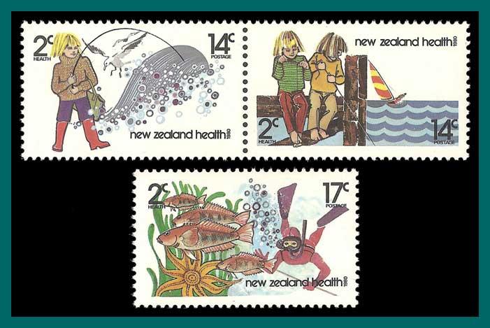 New Zealand 1980 Health, Fishing MNH B107a-B108,SG1225-SG1227