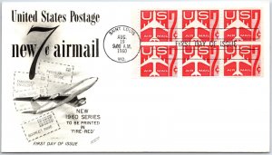 US FIRST DAY COVER NEW 7c AIRMAIL RATE BOOKLET PANE OF (6) FLEETWOOD CACHET 1960