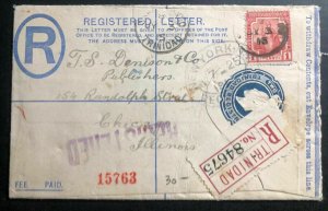 1915 Trinidad & Tobago Registered Letter Stationery Cover To Chicago IL USA