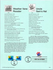 USPS SOUVENIR PAGE WEATHER VANE ROOSTER (2) AND UNCLE SAM'S H RATE 1998