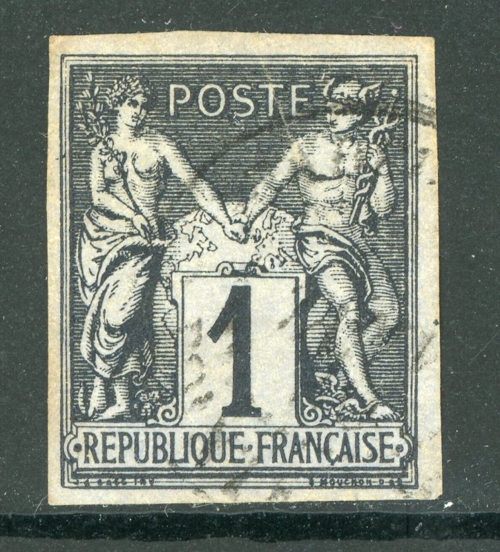 France Colonies 1878 Peace & Commerce 1¢ Black Type 2 Sc# 38 VFU D658