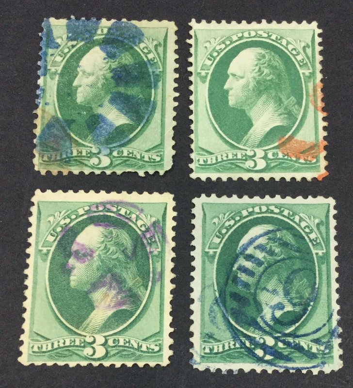 MOMEN: US STAMPS #158 4 EXAMPLES USED LOT #44727