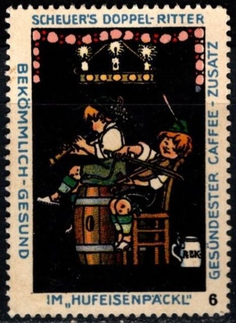 Vintage Germany Poster Stamp Scheuer's Double Knight Healthiest Coffee A...
