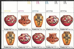 US#1706-09a 13c Pueblo Art  Plate Block of 10 (MNH) CV $2.75