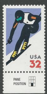 USA # 3180  Skier   w/Pane Position tab (1) Mint NH