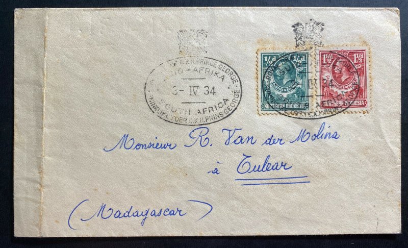 1934 Northern Rhodesia Royal Tour Prince George Cover To Madagascar