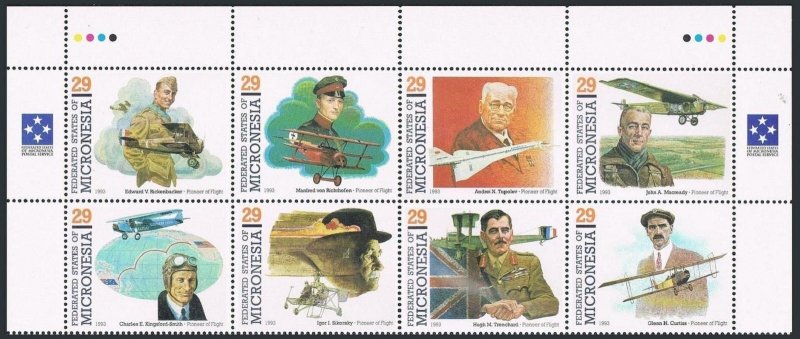 Micronesia 155 ah, MNH. Mi 265-272. Flights Pioneers, Aircraft, Spacecraft,1993.