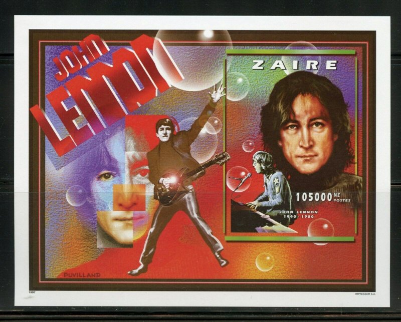 ZAIRE JOHN LENNON IMPERFORATE SOUVENIR SHEET MINT NH 