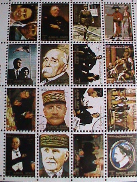 AJMAN STATE STAMP- WORLD FAMOUS PERSONS CTO SHEET VERY FINE