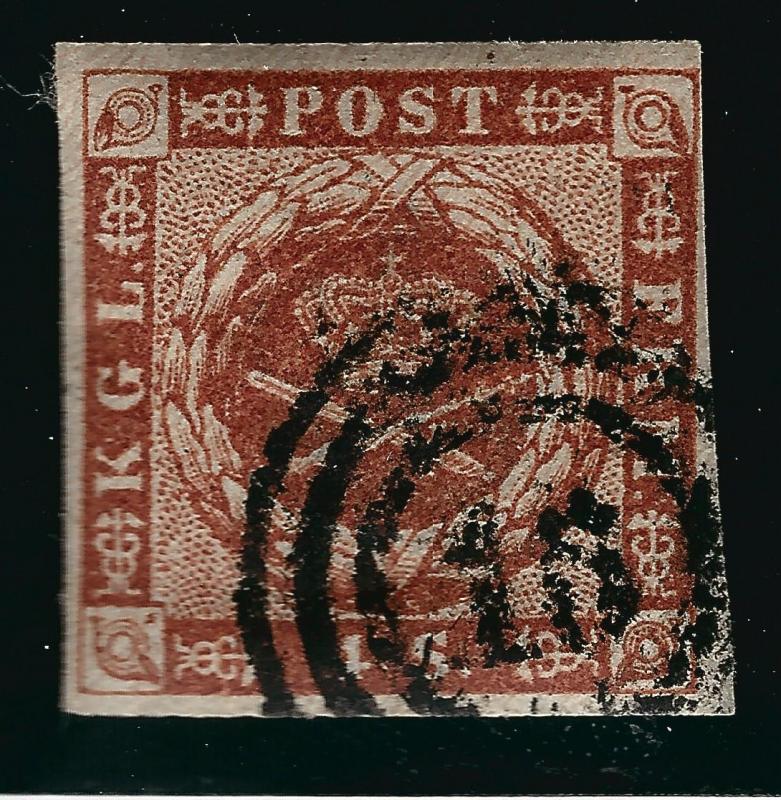 Denmark 1854 Scott #4a VF Great 16 Numerical cancel Cat $15