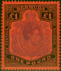 Bermuda 1951 £1 Violet & Black-Scarlet SG121d P.13 V.F MNH (9)