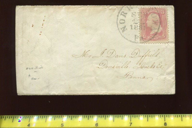 Scott 64 Washington Pink Used Stamp on Small Cover with PF Cert (Stock 64-PFC1)