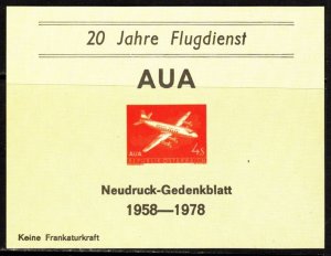 1978 Austria Souvenir Sheet 20th Anniversary Inauguration of Austrian Airlines