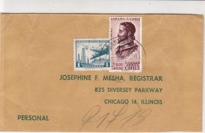 Chile 1963 Santiago Cancel Wax Seal Back Airmail 2xStamps Cover to USA Ref 25532