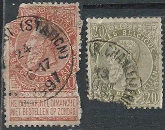 Belgium 65 & 67 (used, maltreated fillers) 10c & 20c King Leopold II (1893)