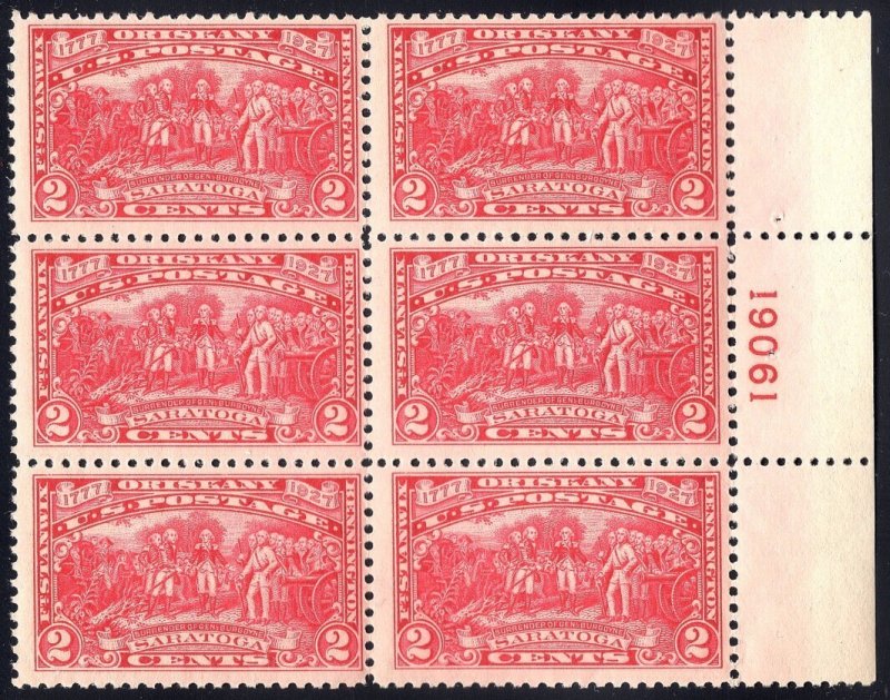 #644 VF MNH 2¢ Burgoyne at Saratoga PLATE BLOCK OF 6. (REM 644pb-02)
